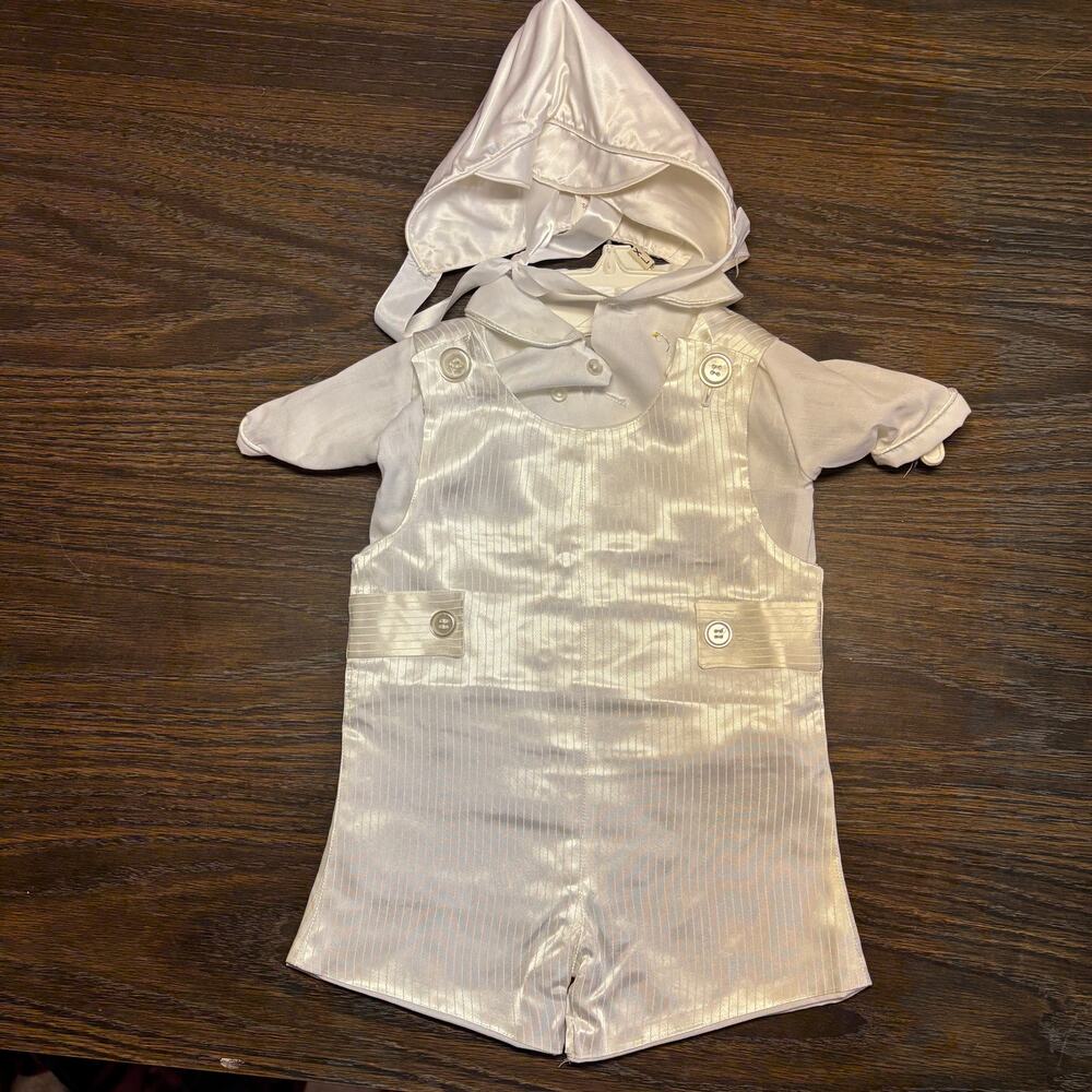 Vintage Baptism Outfit Little Things Mean A Lot Romper & Hat 18M Ivory